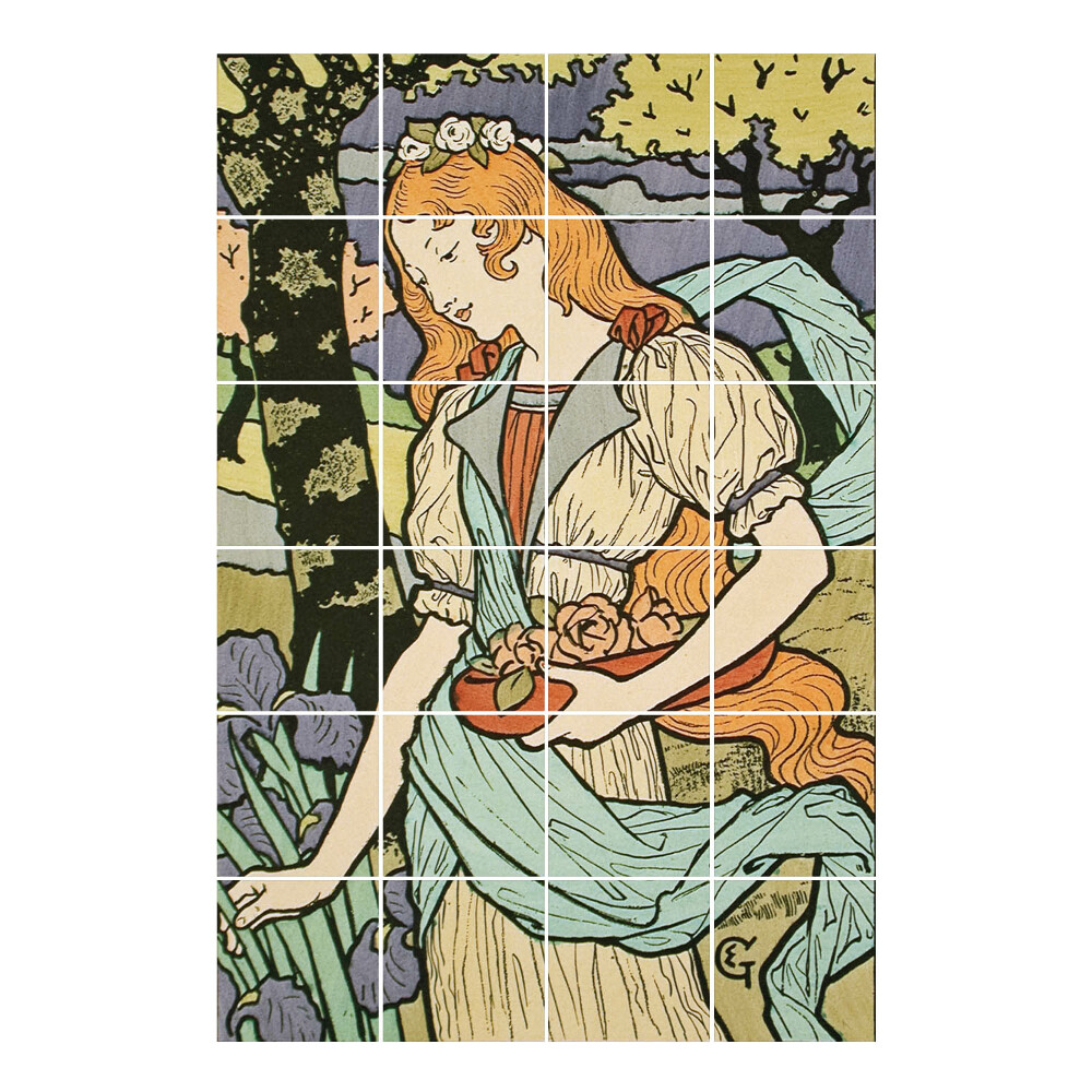 Autocolante pentru gresie Femeie cu flori