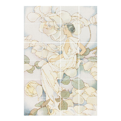 Autocolante gresie Femeia printre trandafiri