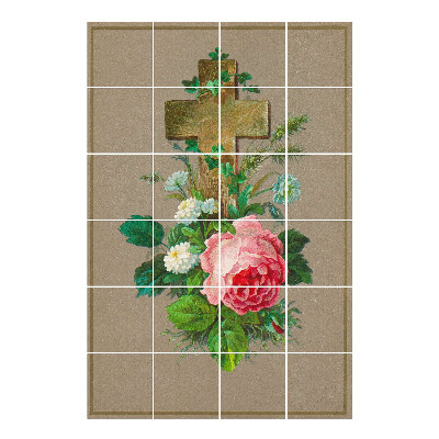 Autocolante pentru gresie O cruce înconjurată de flori