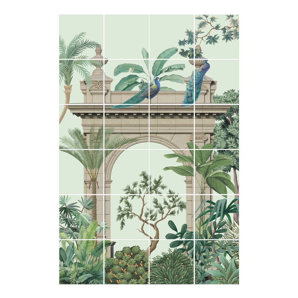 Autocolante pentru gresie Paradis tropical cu un păun