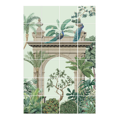 Autocolante pentru gresie Paradis tropical cu un păun