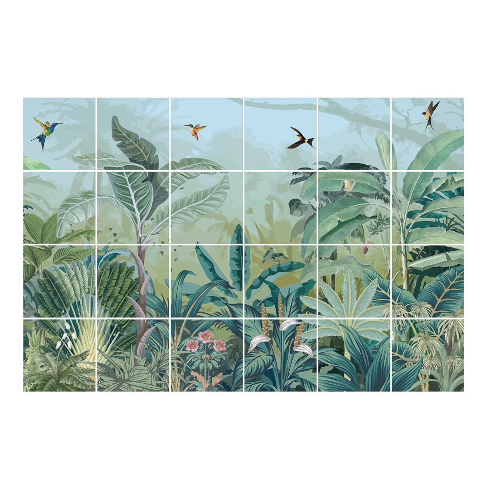 Autocolante pentru gresie Junglă tropicală cu păsări