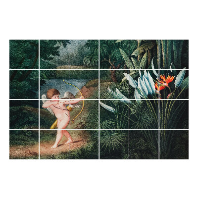 Autocolante gresie si faianta Cupidon printre flori