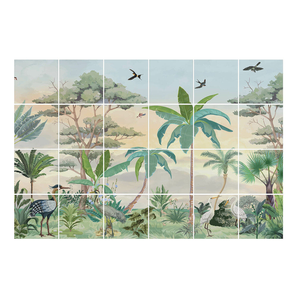 Autocolante gresie si faianta Peisaj tropical cu păsări