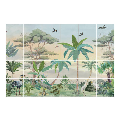 Autocolante gresie si faianta Peisaj tropical cu păsări