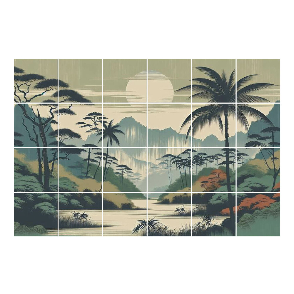 Autocolante gresie si faianta Peisaj tropical la amurg