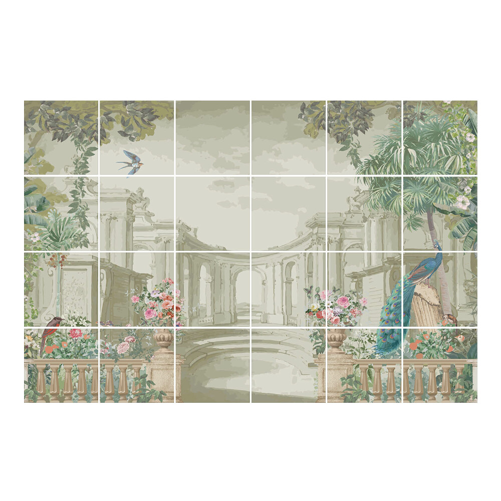 Autocolante gresie si faianta Peisaj tropical cu un păun