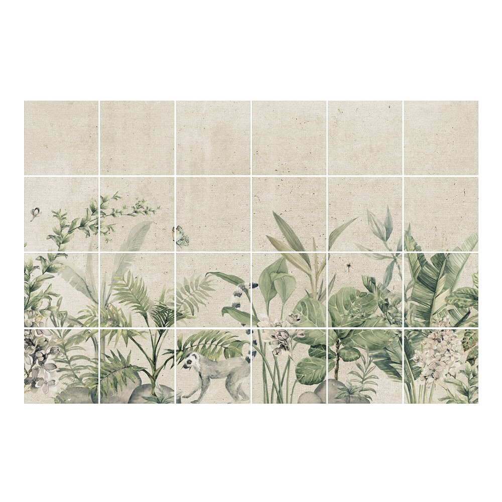 Autocolante pentru gresie Vegetație tropicală cu o maimuță