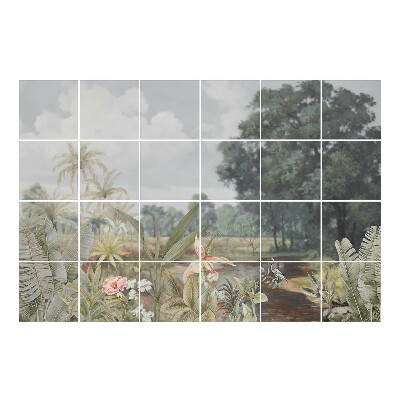 Autocolante pentru gresie Peisaj tropical cu păsări