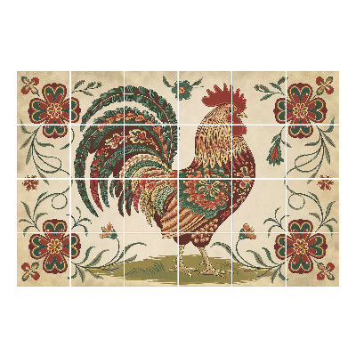 Autocolante pentru gresie Cocoș în stil popular