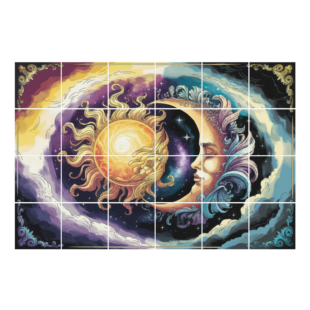 Autocolante pentru gresie Soarele și Luna în nori