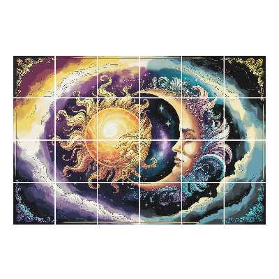 Autocolante pentru gresie Soarele și Luna în nori