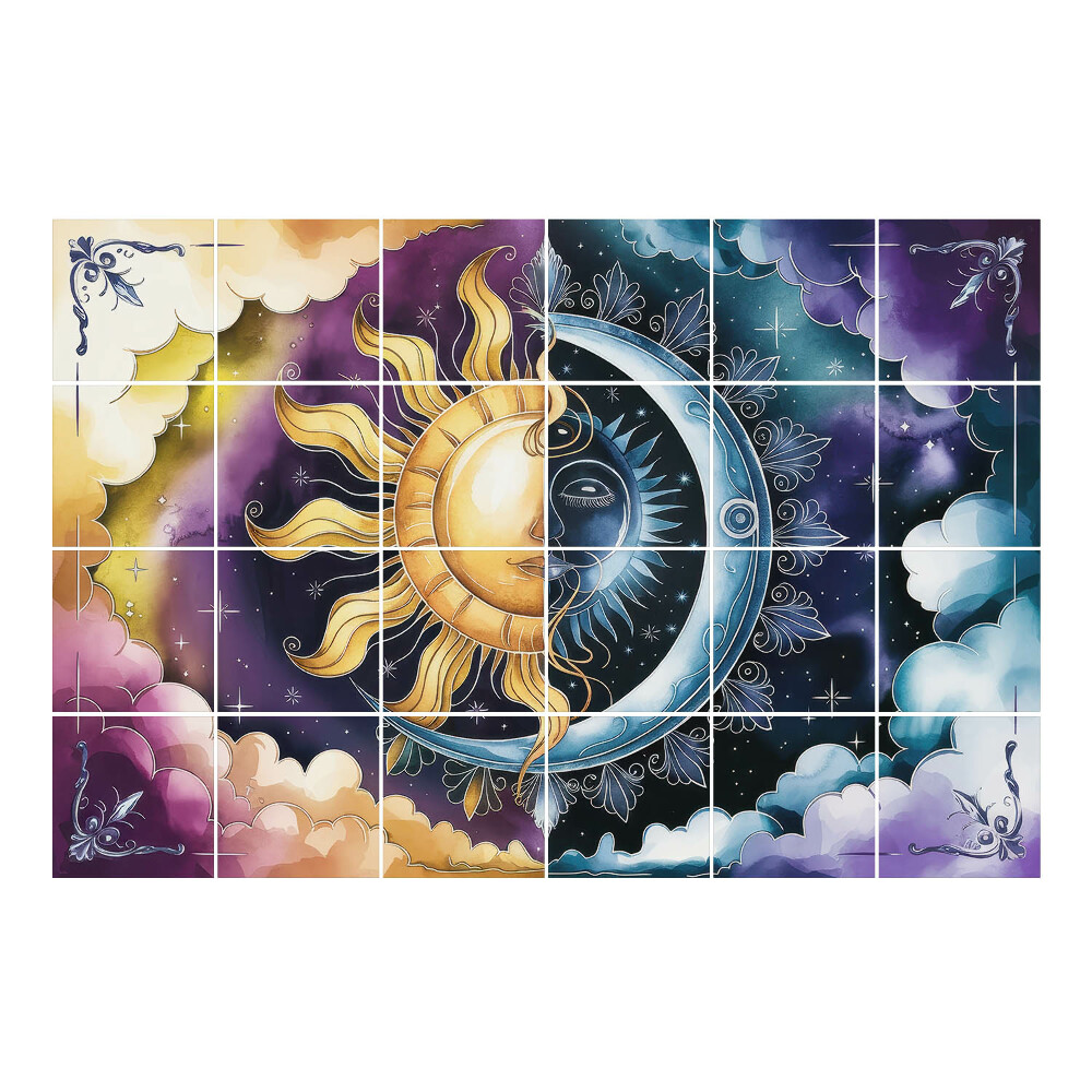 Autocolante pentru gresie Soarele și luna în nori