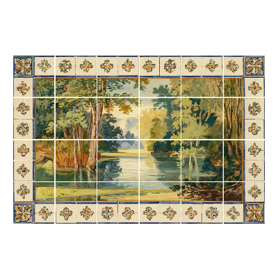 Autocolante gresie si faianta Scenă pe malul apei cu copaci