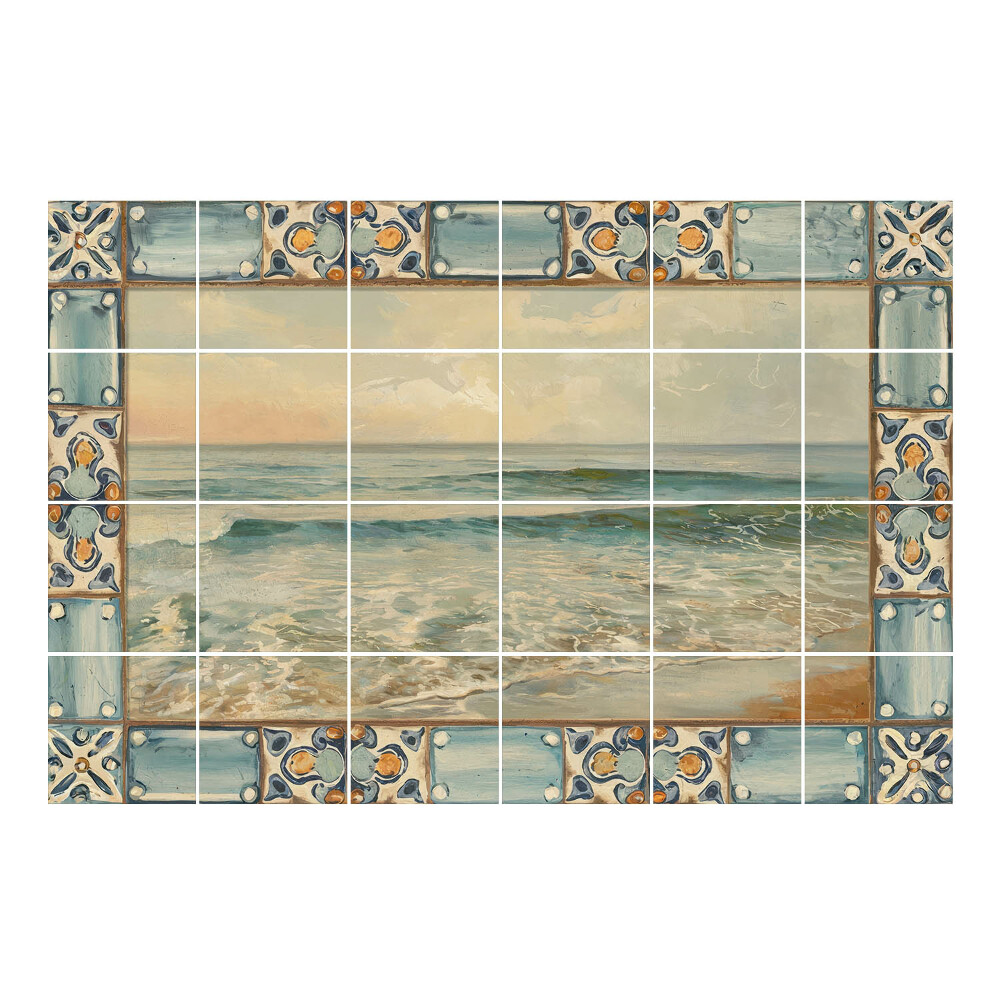 Autocolante pentru gresie Marea într-o ramă decorativă