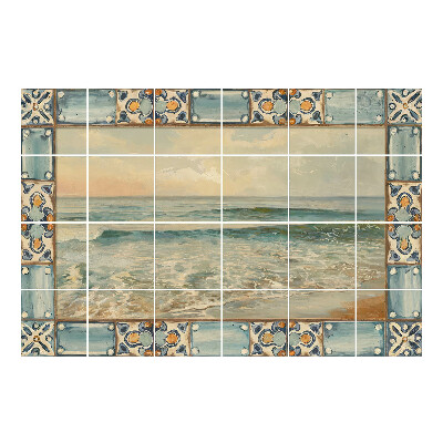 Autocolante pentru gresie Marea într-o ramă decorativă