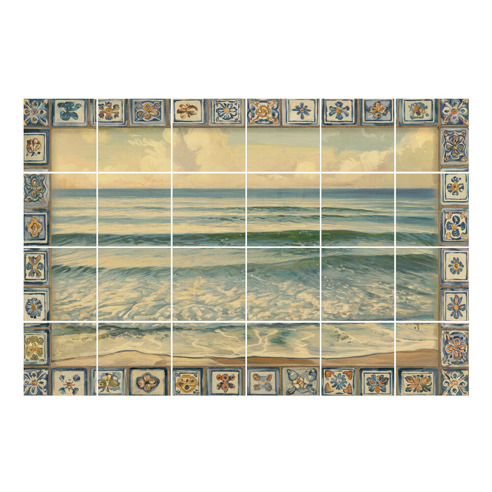 Autocolante pentru gresie Peisaj marin cu ramă