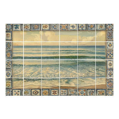 Autocolante pentru gresie Peisaj marin cu ramă