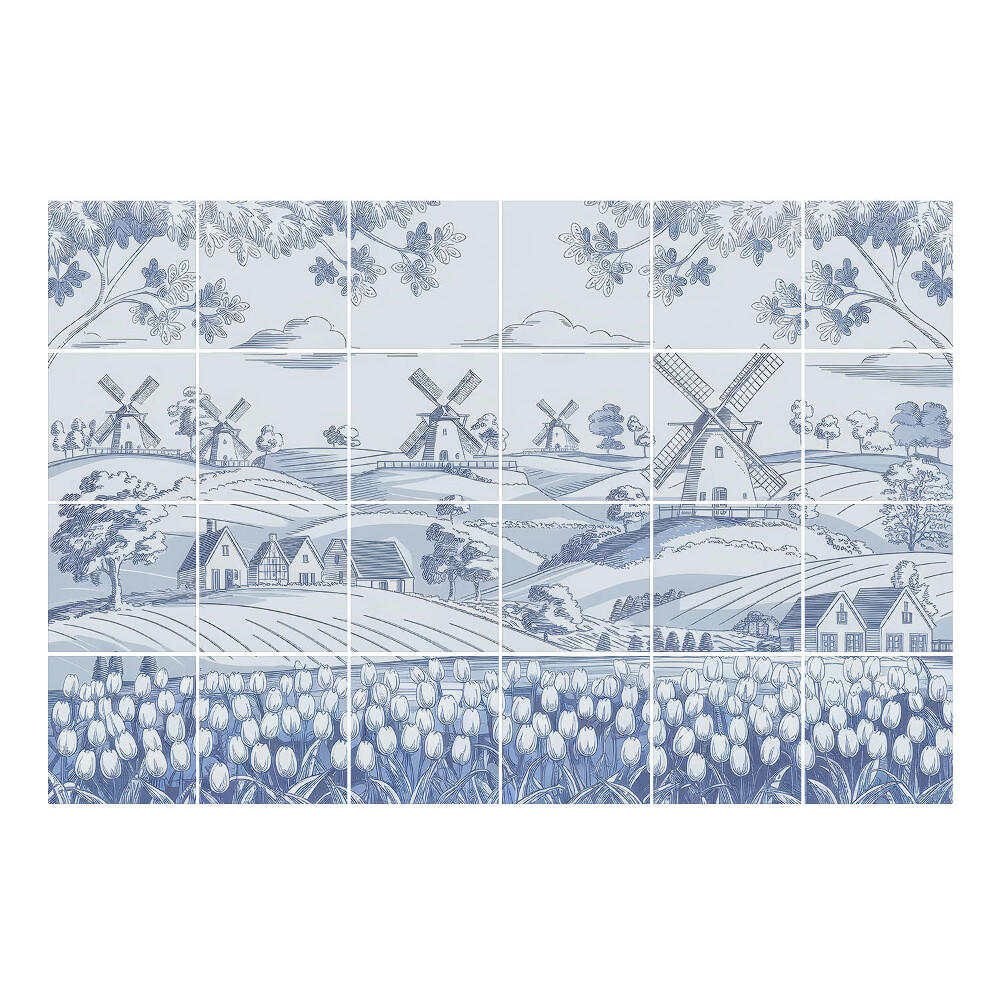 Autocolante gresie si faianta Un peisaj idilic cu mori de vânt
