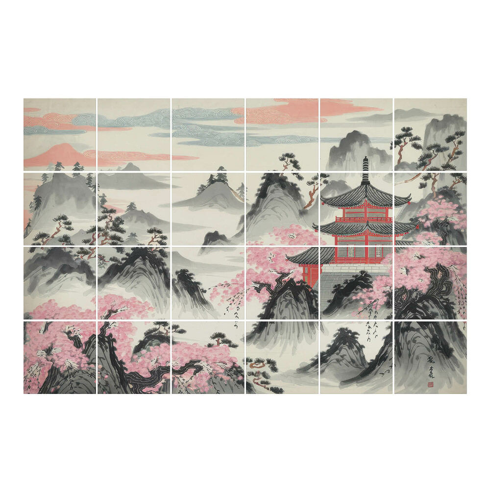 Autocolante pentru gresie Peisaj cu pagodă