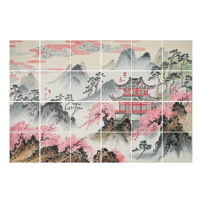 Autocolante pentru gresie Arhitectura chineză în munți