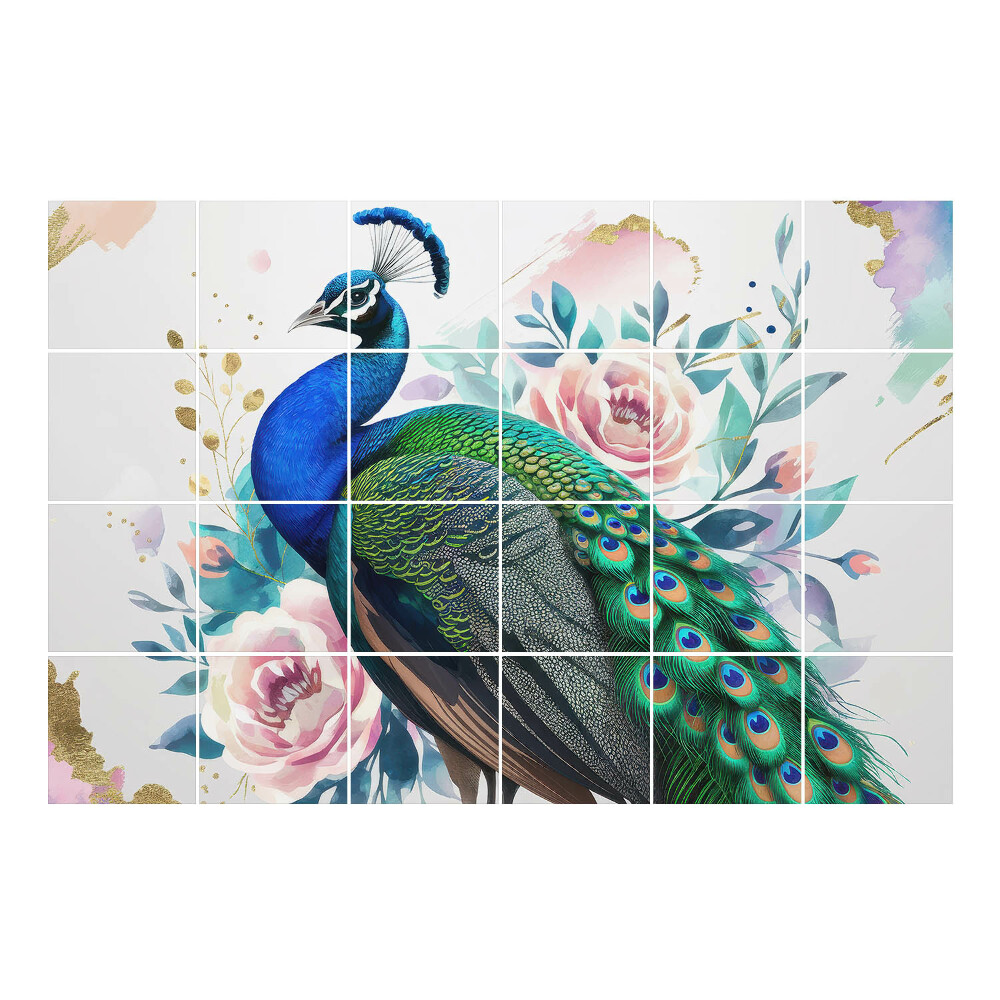 Autocolante pentru gresie Motiv de păun cu flori