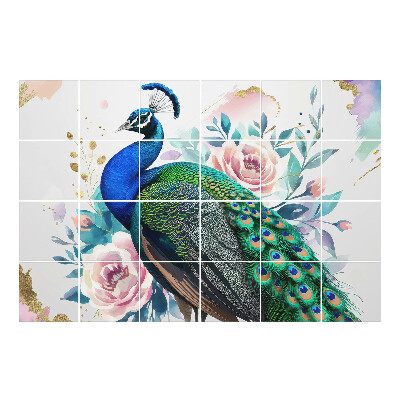 Autocolante pentru gresie Motiv de păun cu flori