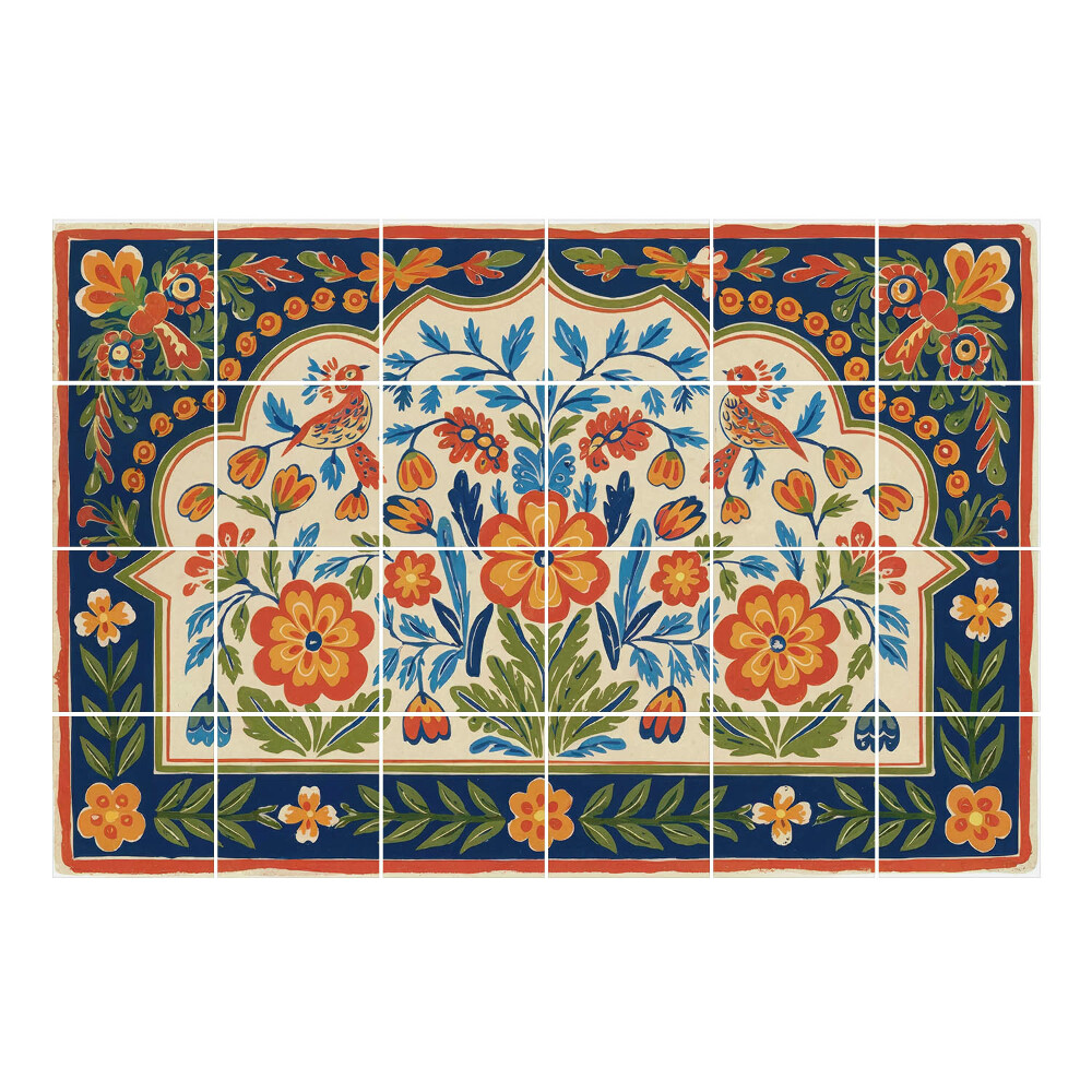 Autocolante pentru gresie Motiv floral cu păsări