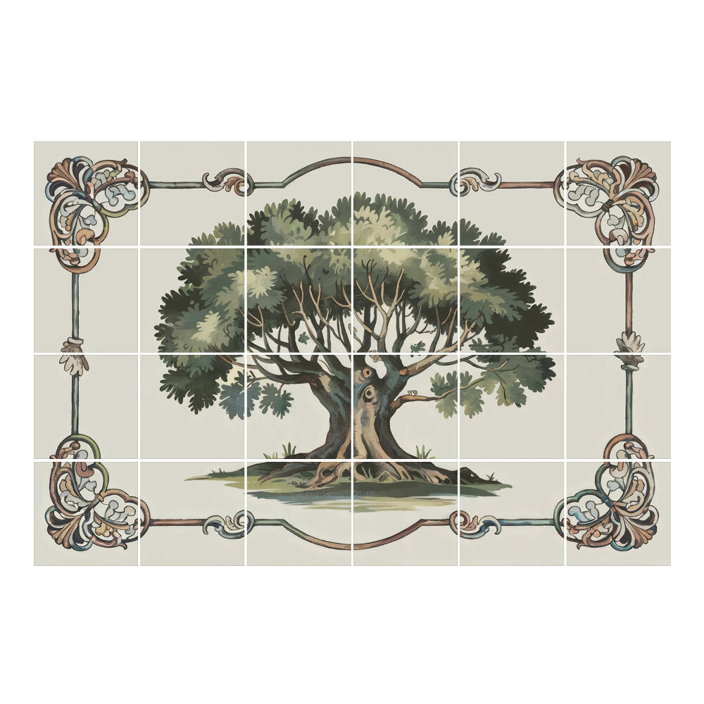 Autocolante gresie si faianta Un copac într-o ramă decorativă