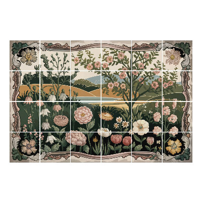 Autocolante gresie si faianta Peisaj floral cu copaci