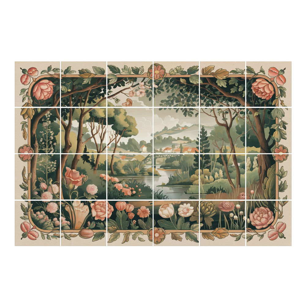 Autocolante pentru gresie Peisaj cu flori