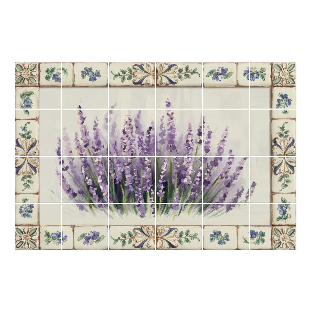 Autocolante pentru gresie Flori de lavandă într-o ramă