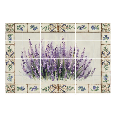 Autocolante pentru gresie Flori de lavandă într-o ramă