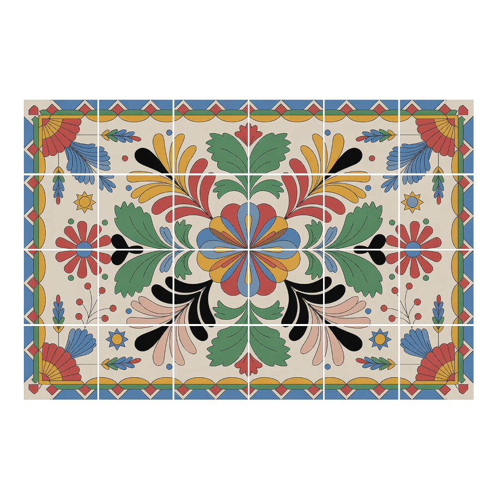 Autocolante gresie si faianta Ornament floral cu frunze