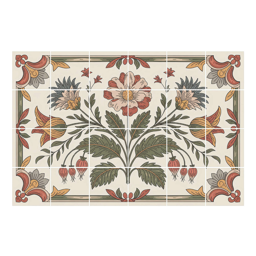 Autocolante pentru gresie Ornament floral cu frunze