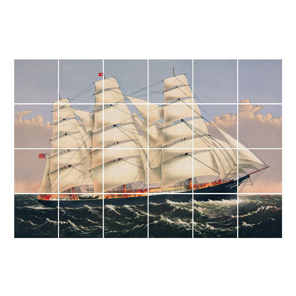 Autocolante gresie si faianta O corabie cu pânze pe valuri