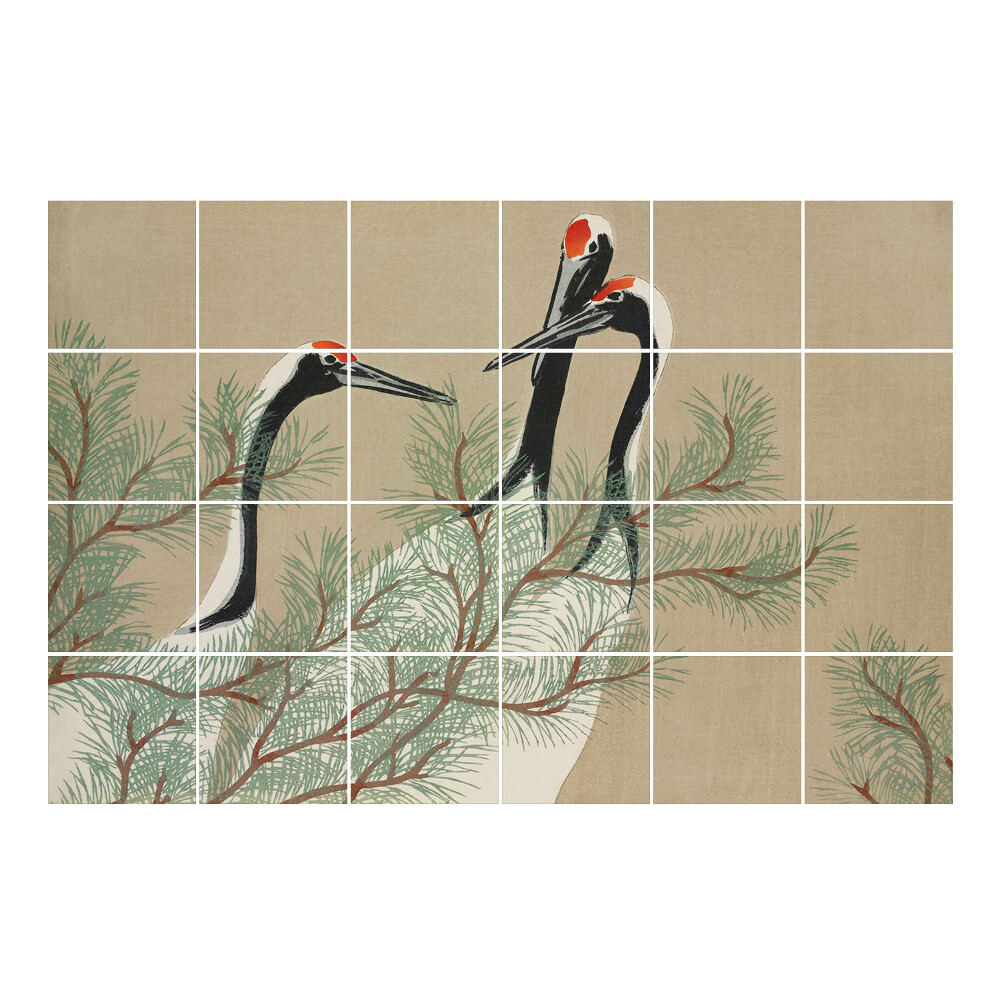 Autocolante pentru gresie Trei cocori printre ramuri