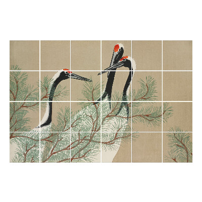 Autocolante pentru gresie Trei cocori printre ramuri