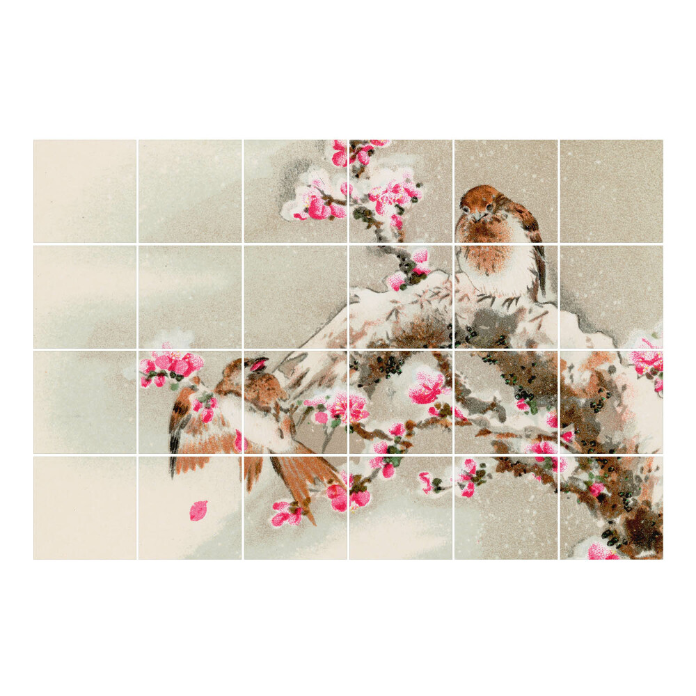 Autocolante gresie si faianta Păsări pe o ramură înflorită