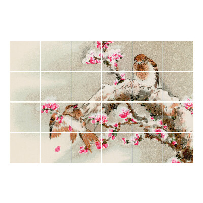 Autocolante gresie si faianta Păsări pe o ramură înflorită