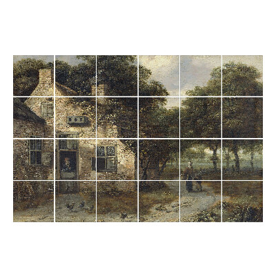 Autocolante gresie si faianta Peisaj rural cu o cabană