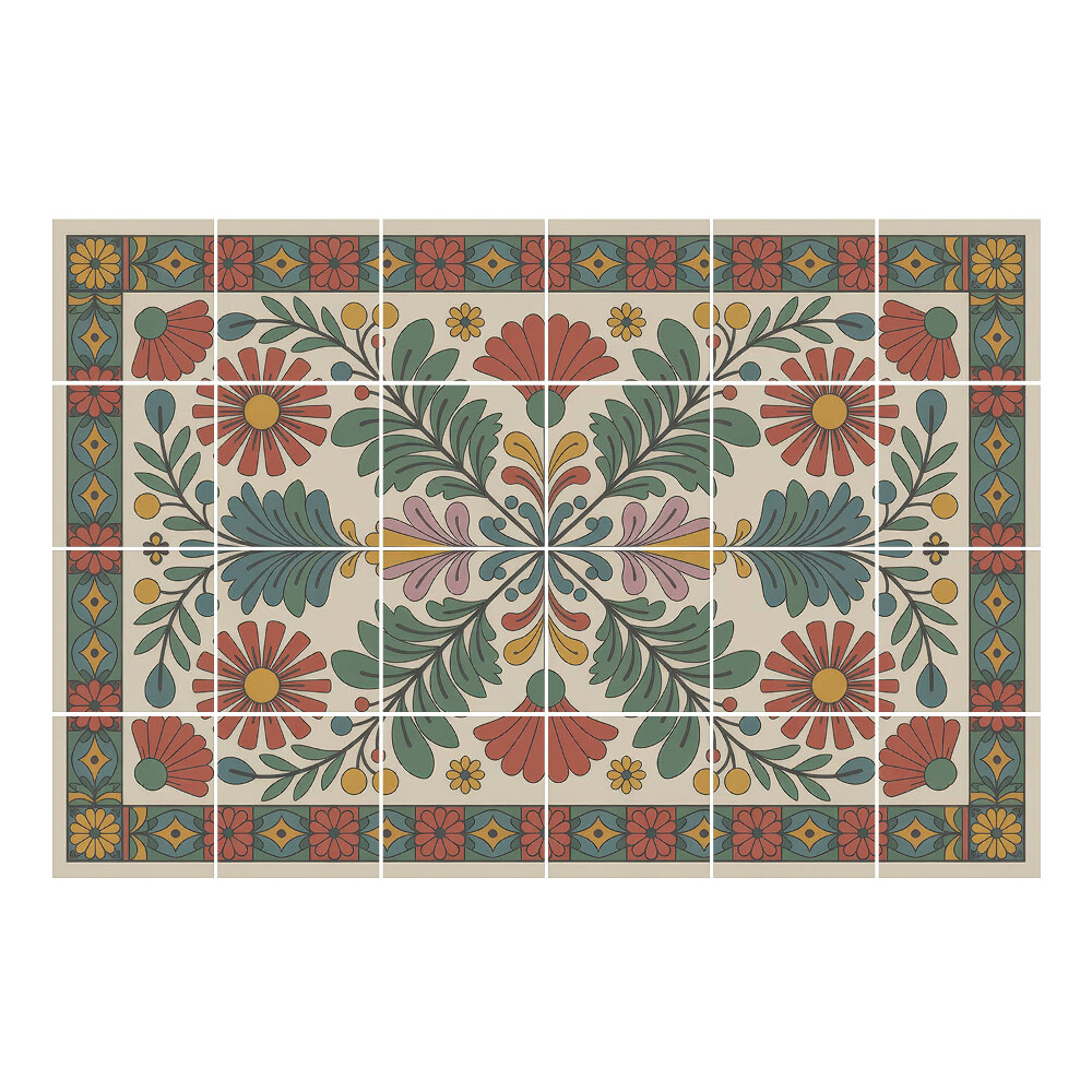 Autocolante pentru gresie Ornament floral cu frunze