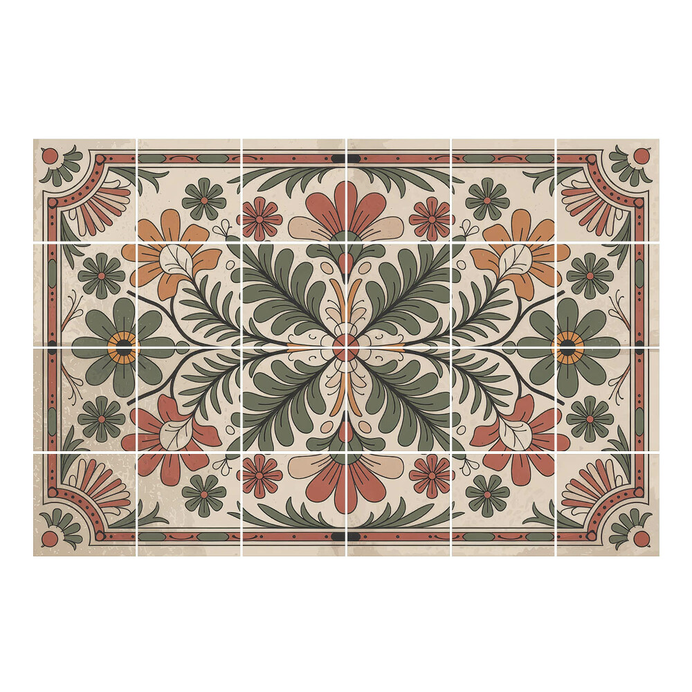 Autocolante gresie si faianta Ornament floral cu frunze