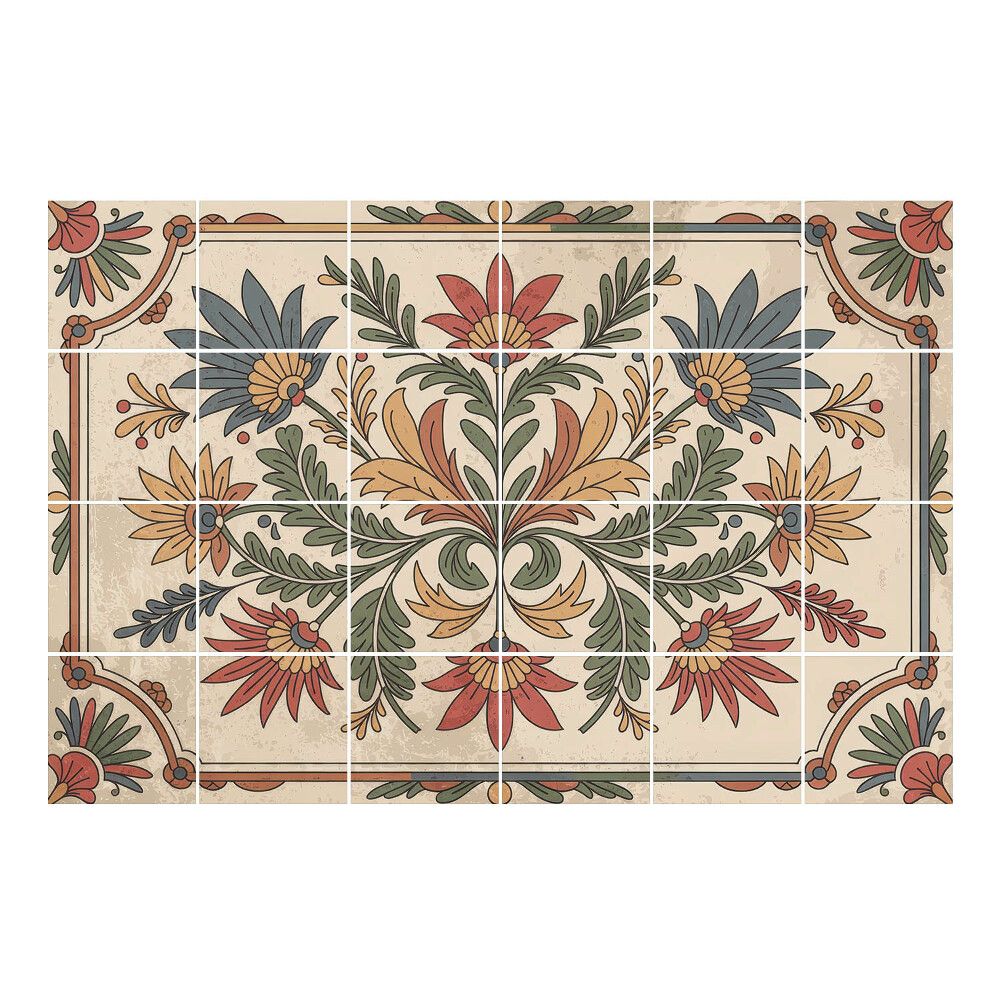 Autocolante pentru gresie Ornament floral cu frunze