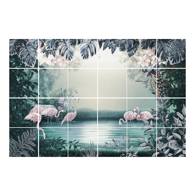 Autocolante pentru gresie Peisaj tropical cu păsări