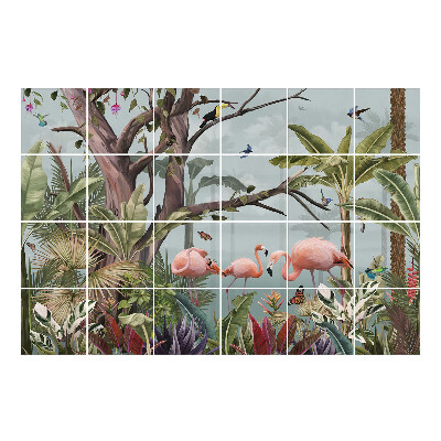 Autocolante pentru gresie Peisaj tropical cu flamingi