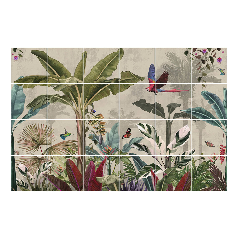Autocolante pentru gresie Peisaj tropical cu păsări