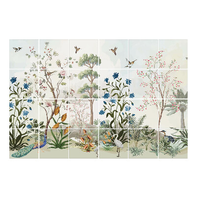 Autocolante gresie si faianta Peisaj floral cu păsări