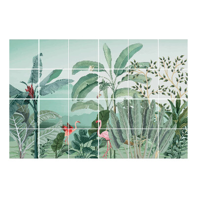 Autocolante gresie si faianta Peisaj tropical cu flamingi