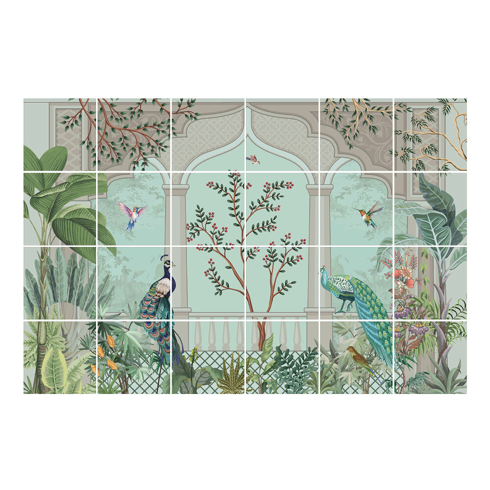 Autocolante pentru gresie Grădină exotică cu păsări